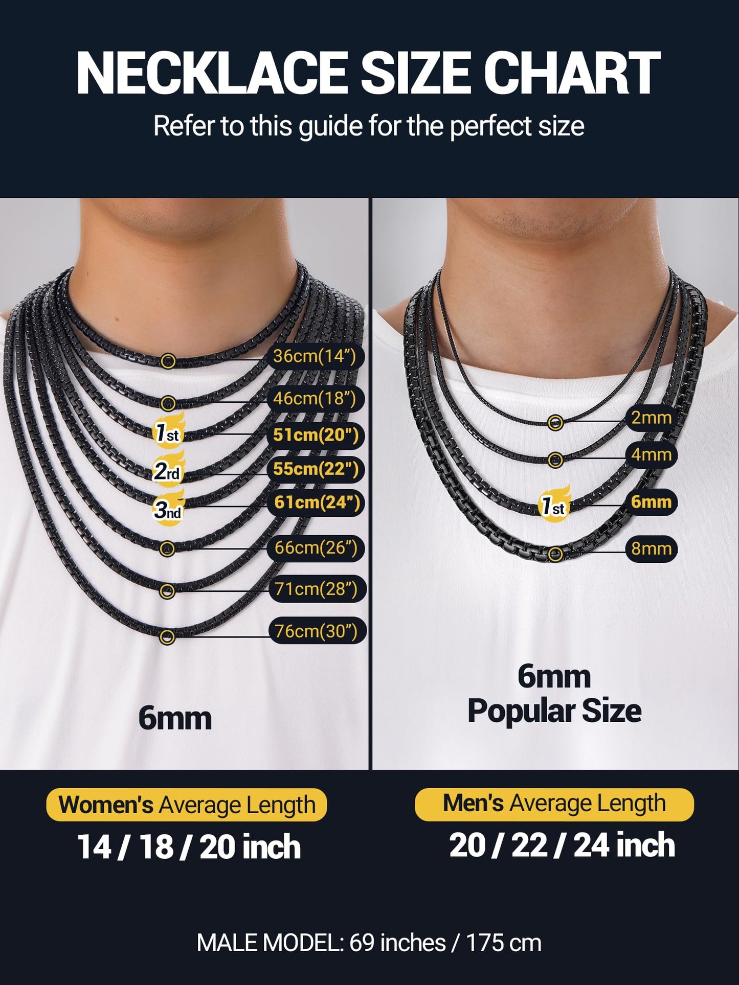 PROSTEEL Black Chain Necklaces Mens Jewelry Gothic Flat Link Chain Necklace