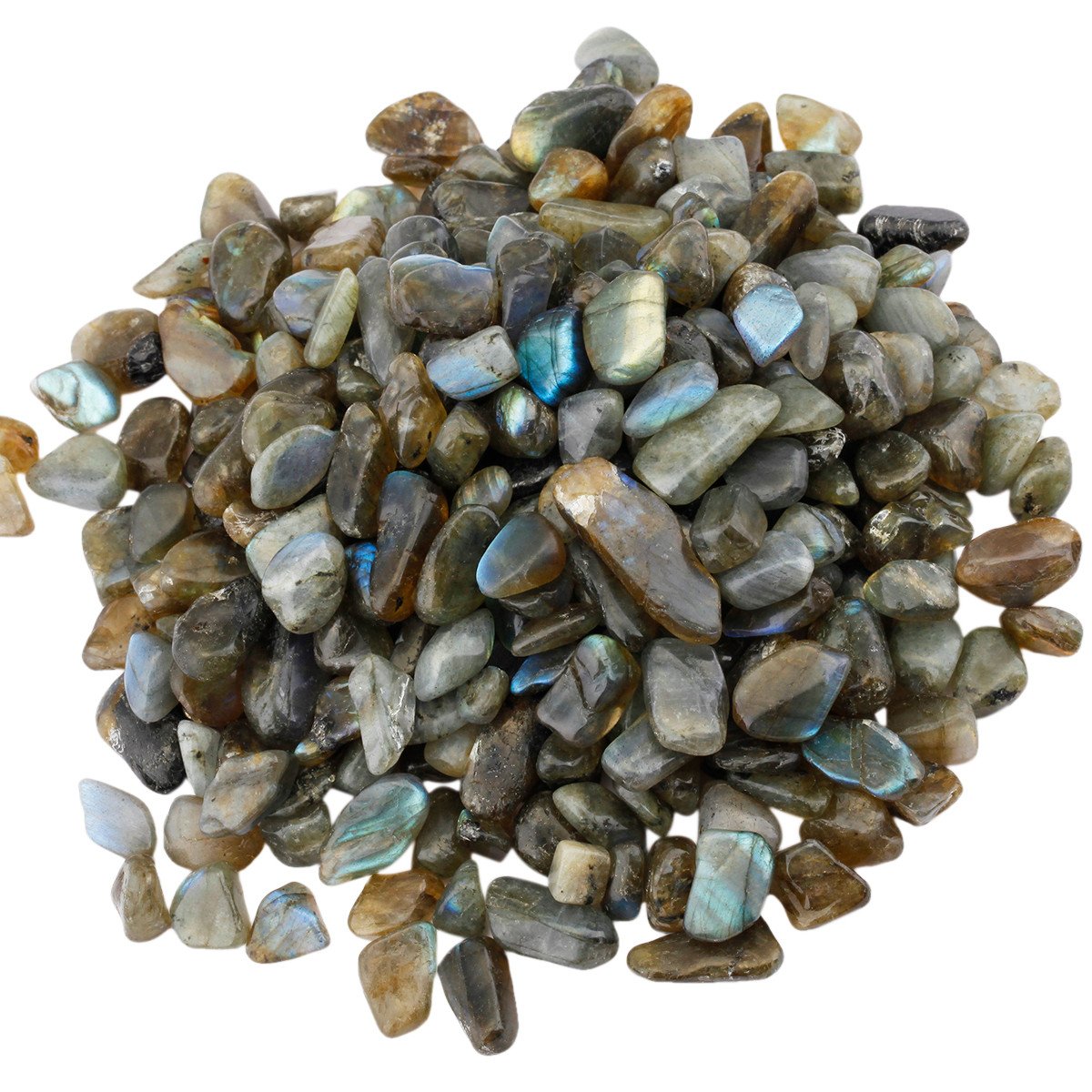SUNYIK Labradorite Tumbled Chips Stone,Crushed Crystal Quartz Pieces,Irregular Shaped Stones,1pound(about 460 gram)
