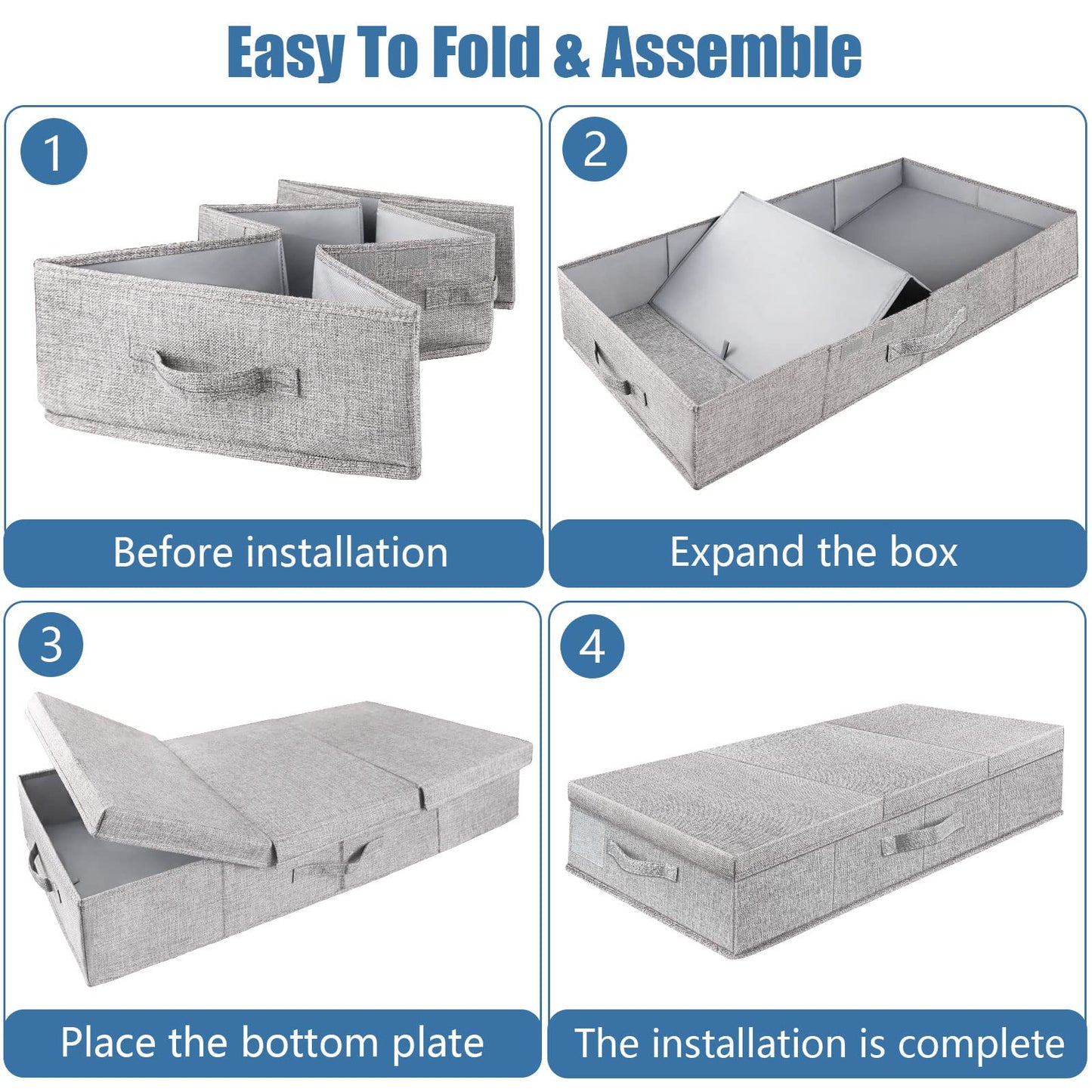 Supowin Underbed Storage Containers Bin with Lids, Large Under Bed Storage Organizer Box with Handle, Foldable Under the Storage Bags for Organizing Clothes, Shoes, Blankets, Pillows