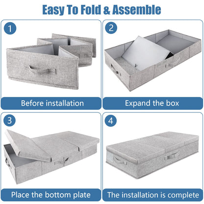 Supowin Underbed Storage Containers Bin with Lids, Large Under Bed Storage Organizer Box with Handle, Foldable Under the Storage Bags for Organizing Clothes, Shoes, Blankets, Pillows