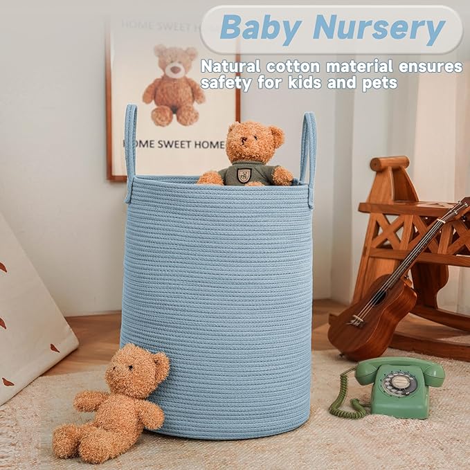 Large Woven Laundry Basket Hamper, 100L Cotton Rope Storage Bin