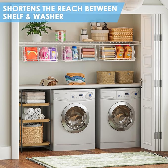 23.62” Extra-Long Under-Shelf Hanging Laundry Basket Organizer, Fits Wire