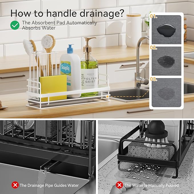 Yofidra Sink Caddy with Stone Drying Tray: Stainless Steel Soap Dispenser