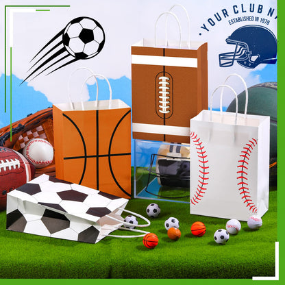 TaoBary 24 Pieces Sports Party Favor Bags Soccer Baseball Goodie Gift Bag with Handles for Football Basketball Baseball Sports Birthday Baby Shower Party Supplies Decoration