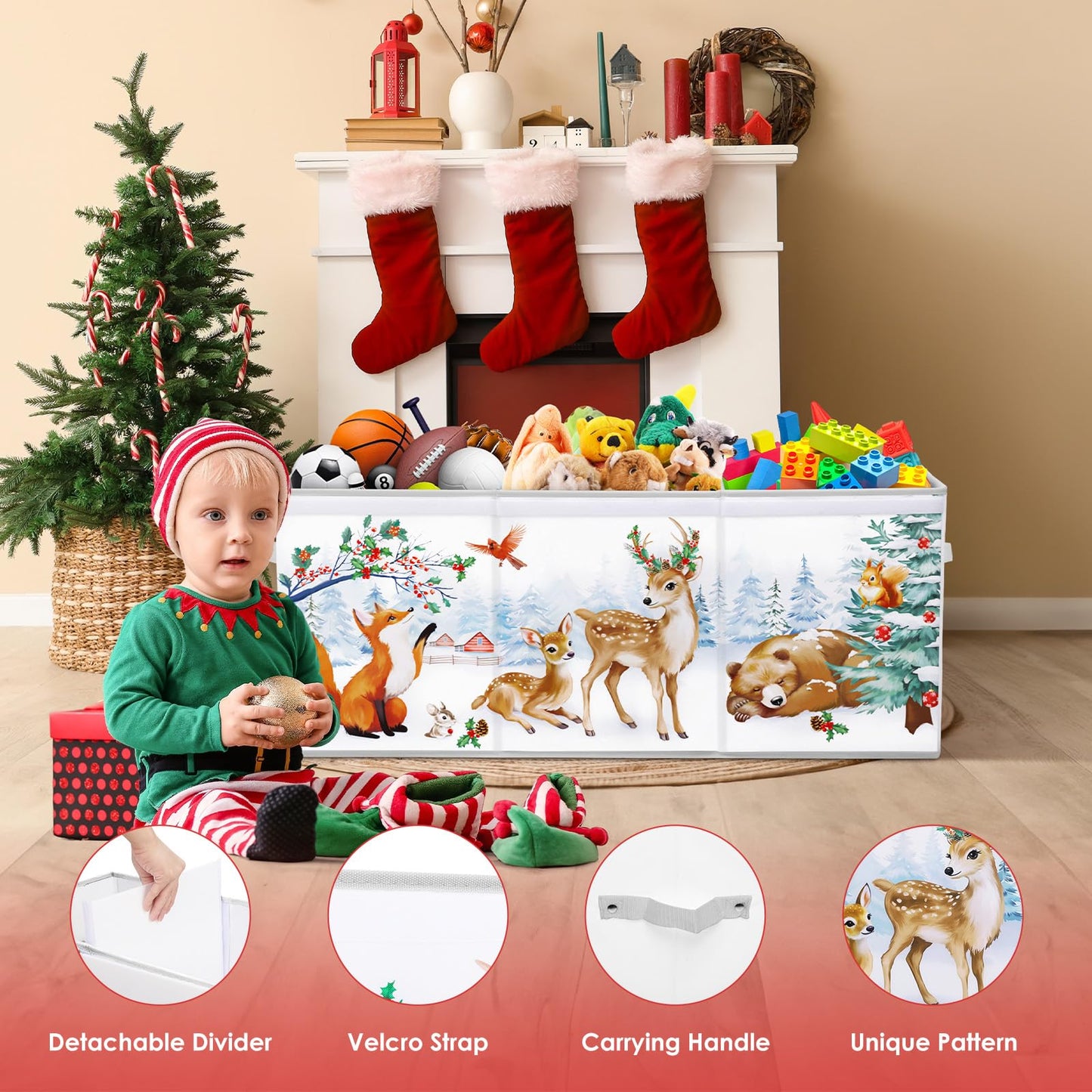 Christmas Toy Storage Bin,Extra Large Toy Box Chest with Lids & Handles for Kids Boys Girls,Collapsible Storage Organizer Box Bin Basket for Bedroom,Playroom, Nursery,37.8"x12.6" x15.7",Animals