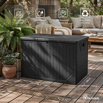 YITAHOME 230 Gallon Extra Large Outdoor Storage Box, Waterproof Double-Wall Deck Box with Hydraulic Piston for Garden Tools, Pool Accessories & Cushions, Resin Deck Organizer with Bench Seat(Black)
