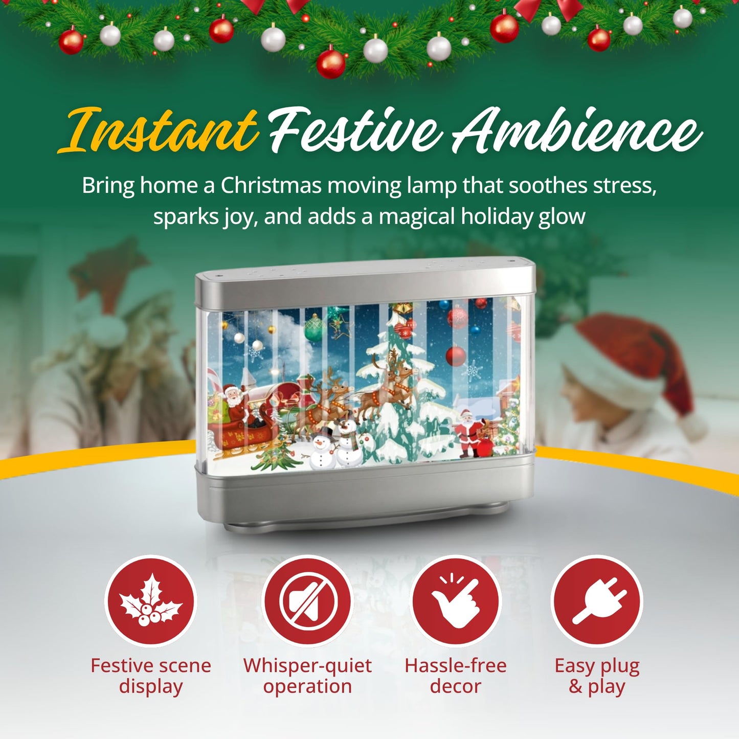 Linda's Essentials Christmas Moving Lamp – LED Holiday Decorative Table Lamp, Festive Winter Scene Night Light for Home Décor, Acrylic Display Lamp