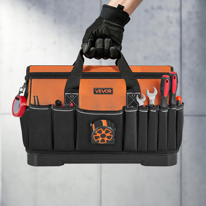 VEVOR Tool Bag, 19.1 Inch, 33-Pocket Portable Large Tool Box Organizer Storage, Toolbox with Water-Resistant Base, Zipper, Adjustable Shoulder Strap Toolbag, for Men Women Dad Husband Fathers Day