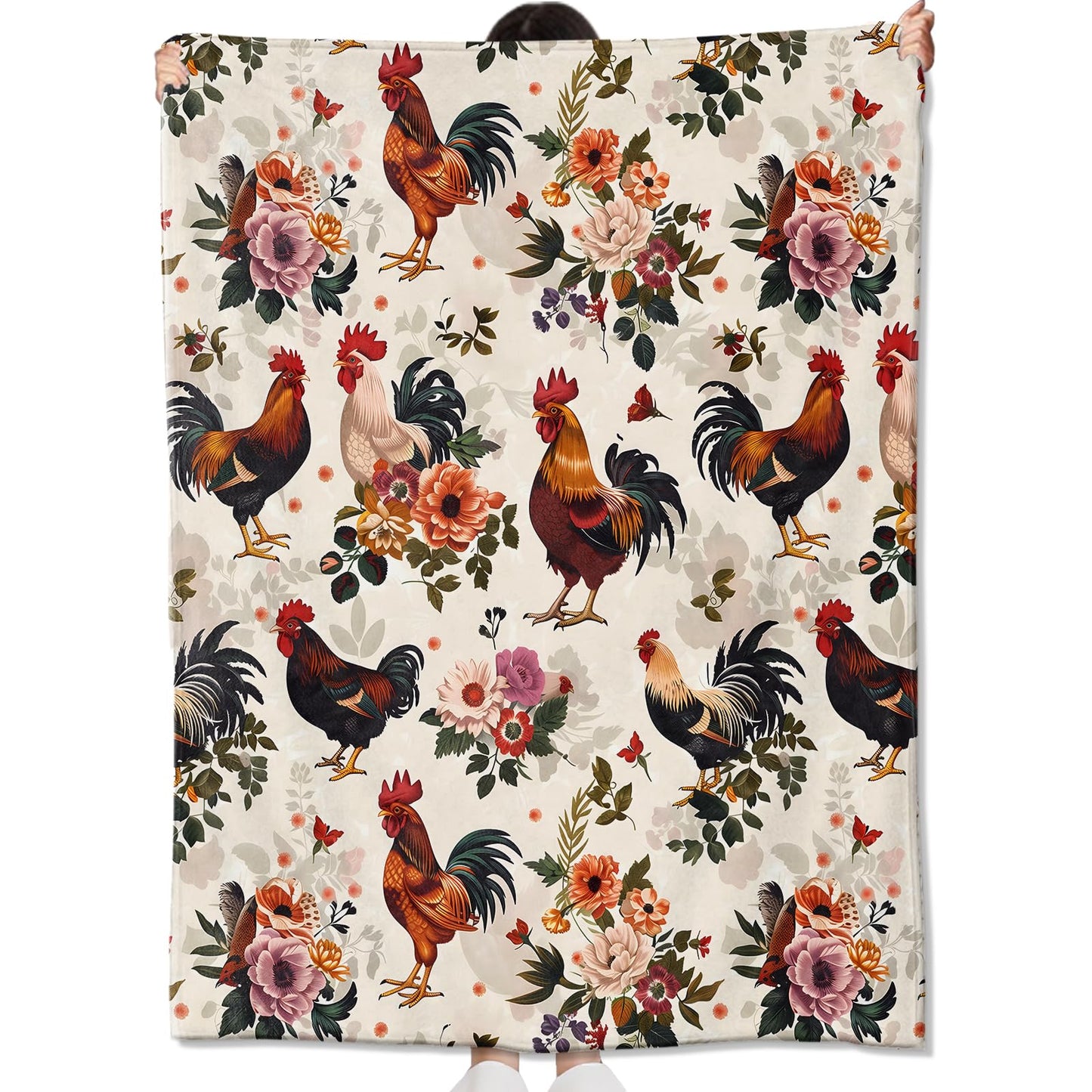 amepay Cute Rooster Blanket Gifts for Kids Adult Girls,Chicken and Flower Retro Flannel Throw Blankets,Soft Comfy Lightweight for Farmhouse Home Couch Bed Sofa Decor,Rustic Lovers 60x50in