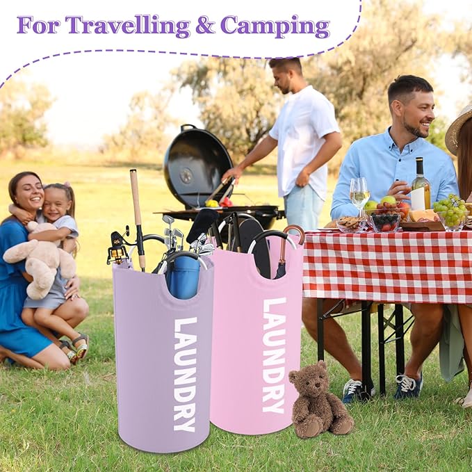 2Pcs 95L Purple + Pink Laundry Basket, Folding Laundry Hampers