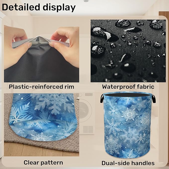 Winter Laundry Basket, Snowflakes Laundry Hamper, Heavy Duty 60L Dirty Clothes