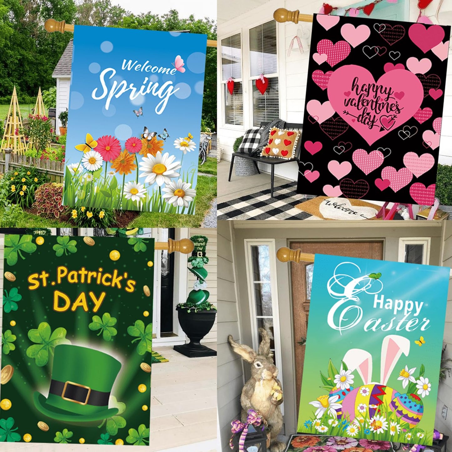 CDLong Seasonal Garden Flag Set of 12 - Double Sided 28 x 40 Inch Large Yard Flags, Outdoor Holiday Decorations for All Seasons, Christmas, Spring, Summer, and Fall - Big House Flags for Outside Decor