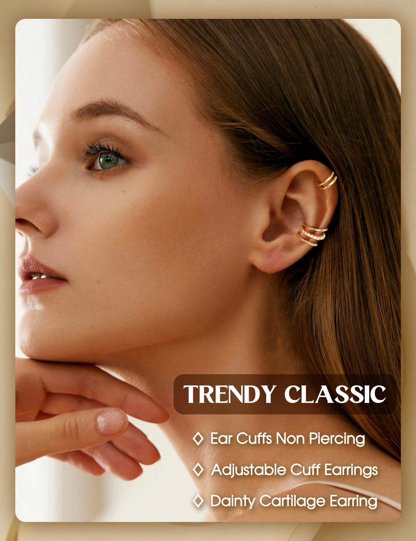 LOLIAS 4 Pairs Ear Cuffs Non Piercing - White Gold Plated Ear Cuff Earrings for Women Ear Cuff for Non Pierced Ears Clip on Cartilage Earring Double Adjustable Fake Earrings Set