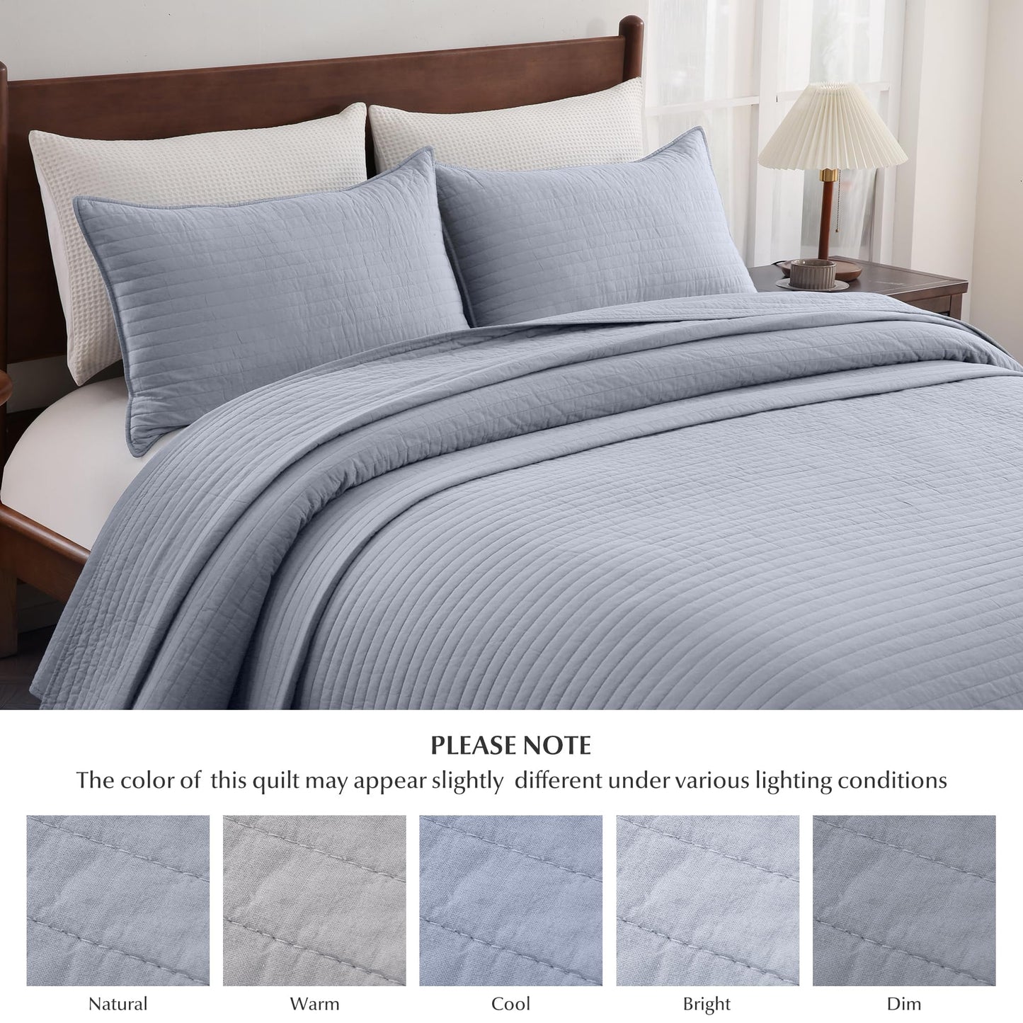 FDDX 100% Cotton Quilt Set Queen Size - Soft Lightweight Stripe Bedding Set, Classic Comforter Set for All Season with 2 Shams, Oversized Bedspread Coverlet, 90x98 inches