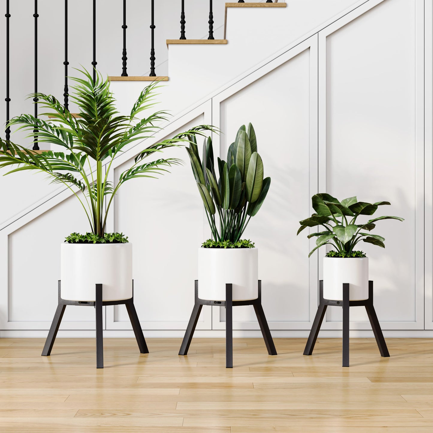 IRCPEN Adjustable Plant Stands Set of 2, Metal Small Plant Holder, Heavy Duty Stable Flower Holder Stand Rack for Various Pot Sizes Indoor Outdoor Corner Living Room Balcony Office Black PS-007BK-2