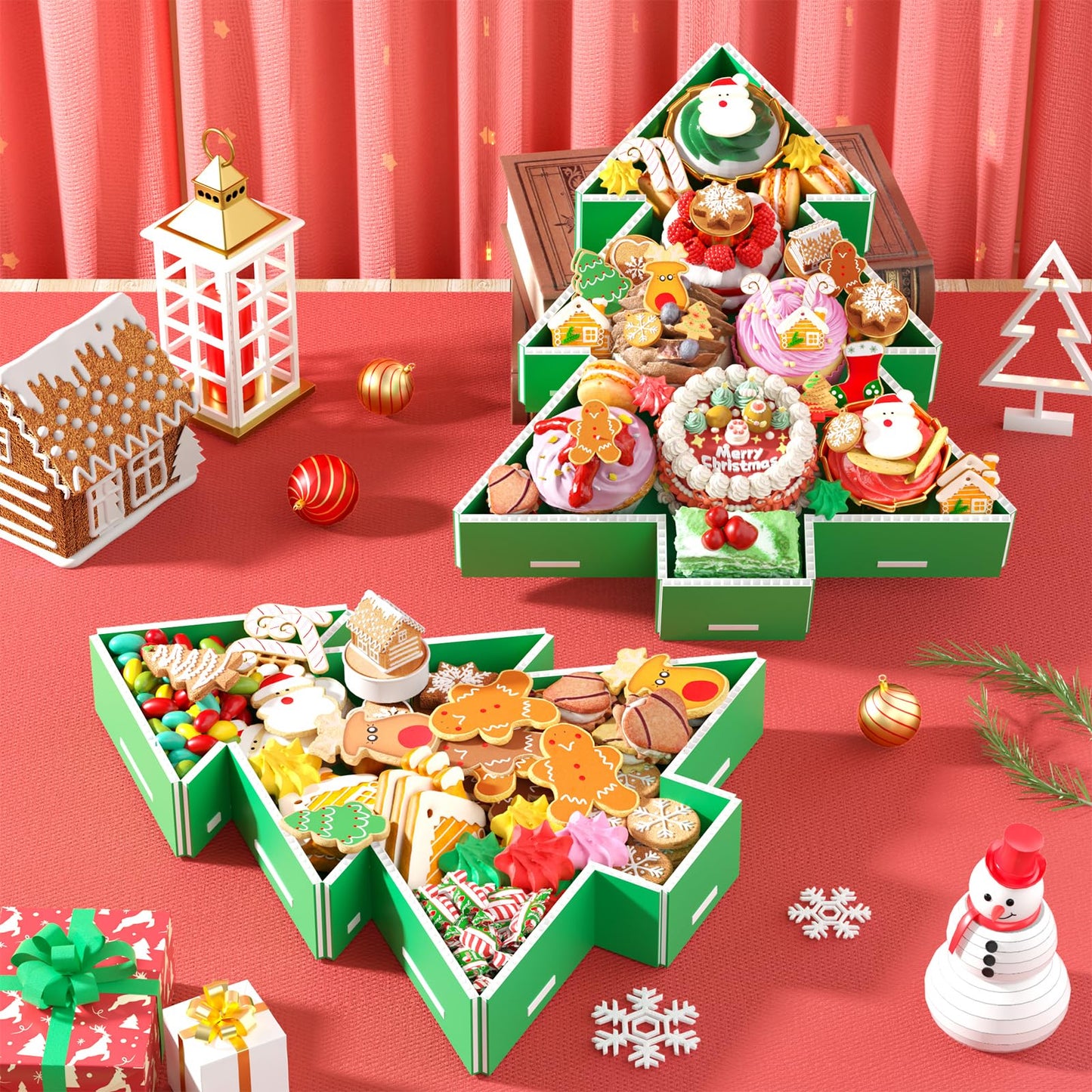 Paready Christmas Charcuterie Cardboard, 13.39" Fillable Cardboards Green Xmas Tree Charcuterie Board for Xmas Candy, Treats, Snack, Cupcakes Tray for New Year Holiday Christmas Party Decorations