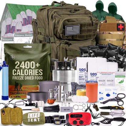 TacPreps 72 Hour Survival Kit, 45L Bug Out Bag with Emergency Food, Water Filter, First Aid Kit, Shelter and Survival Tools