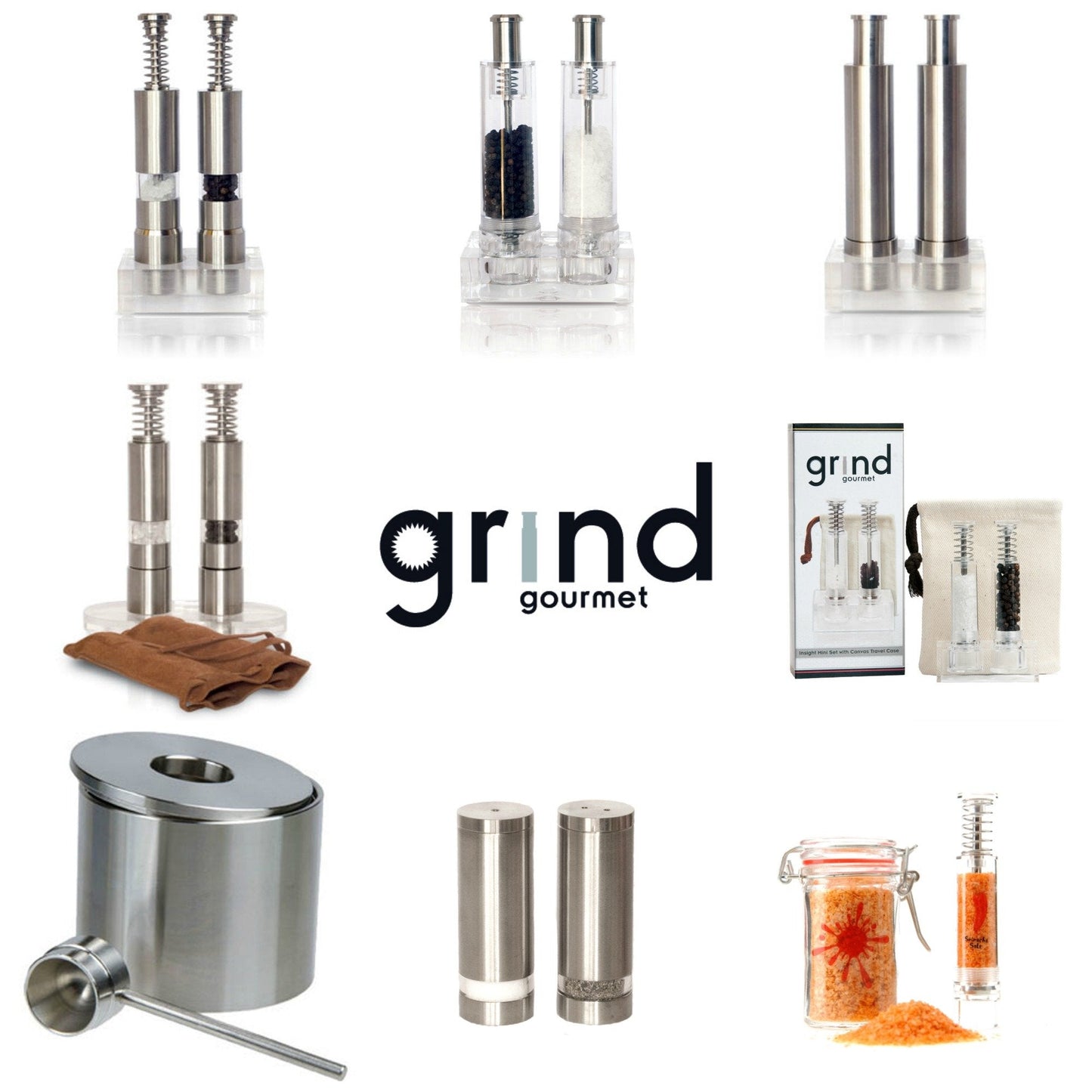 Grind Gourmet Original Pump & Grind Cooking Gadgets, Salt and Pepper Grinder Set or Singles, Buy 1, Buy 2 or More, Solid Stainless, Red or Black.