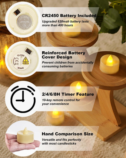BEICHI Remote Candles, 24 Pack Timer Candle, Flameless Tea Lights Candle Battery Operated, Flickering LED Tea Lights, Timer Battery Votive Candles- Warm White- Ivory Base