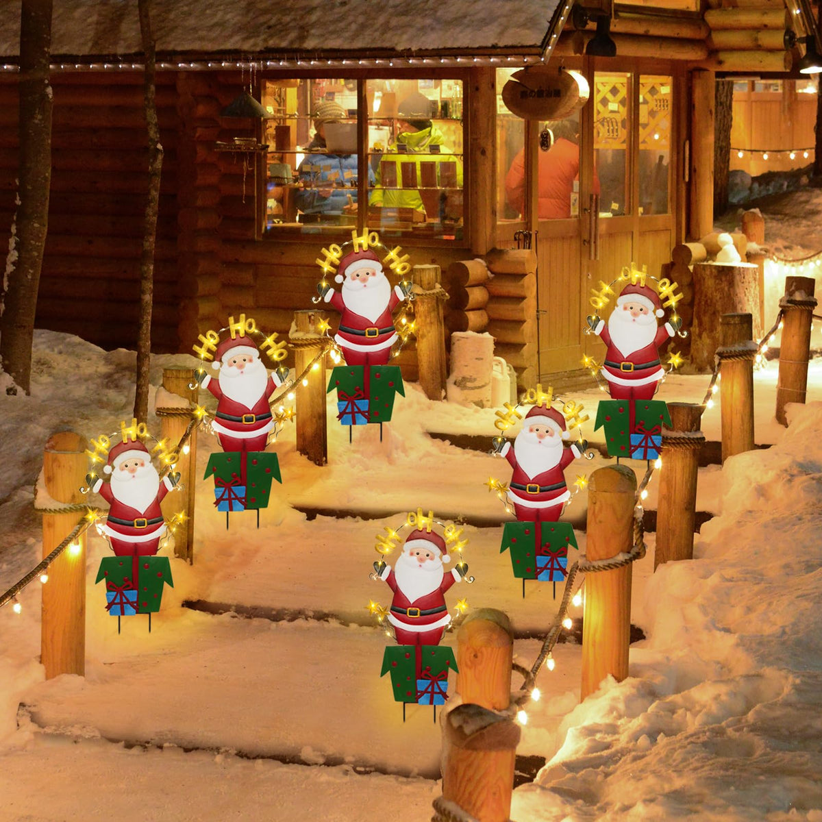 Solar Christmas Lights Outdoor Garden Stakes, 30in Metal Santa Claus Yard Signs with LED String Lights, Waterproof Christmas Decor for Xmas Lawn Pathway Patio Party Winter (Santa Claus)