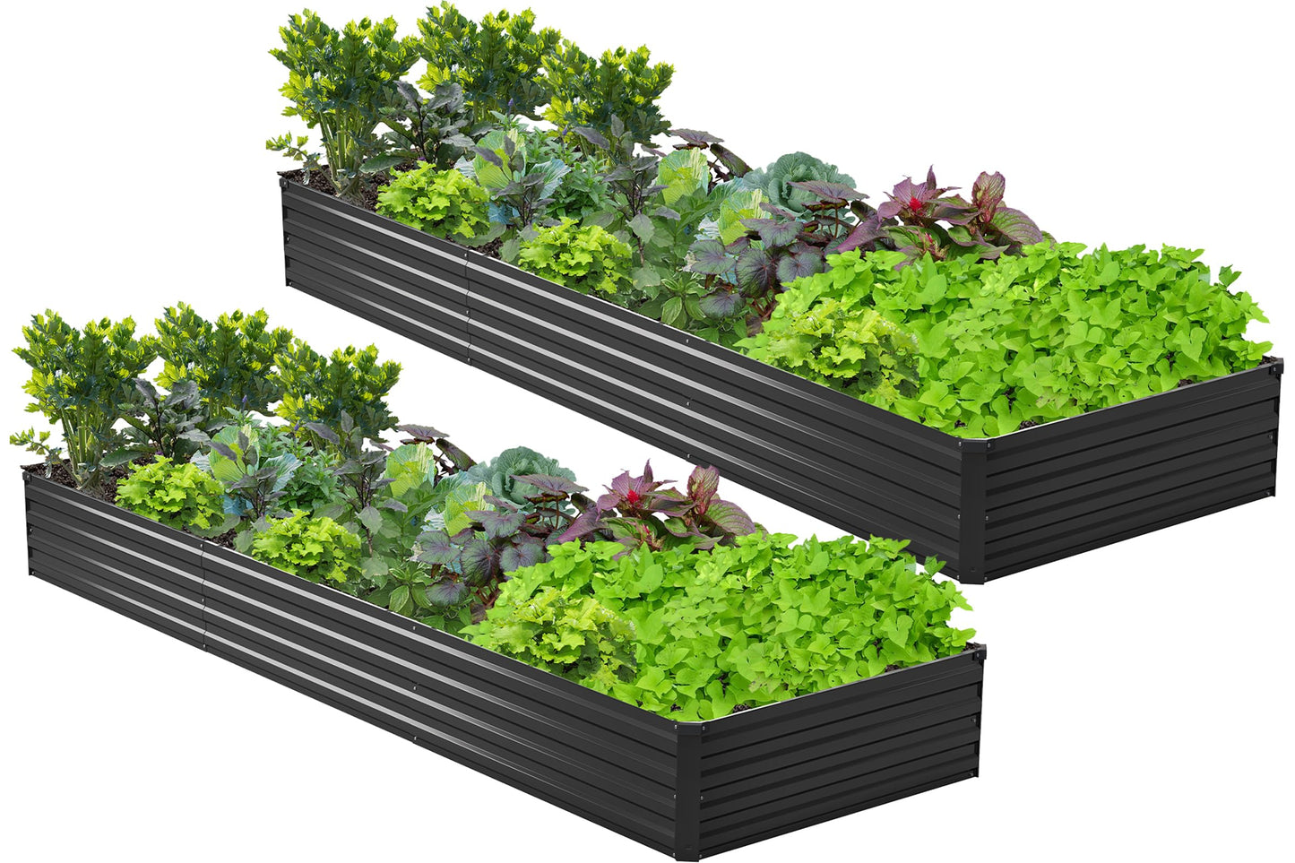 Easllre 2PCS 12x3x1ft Galvanized Raised Garden Bed,Outdoor Planter Box Metal Patio Kit Planting Bed for Vegetables Flowers Herb,Black