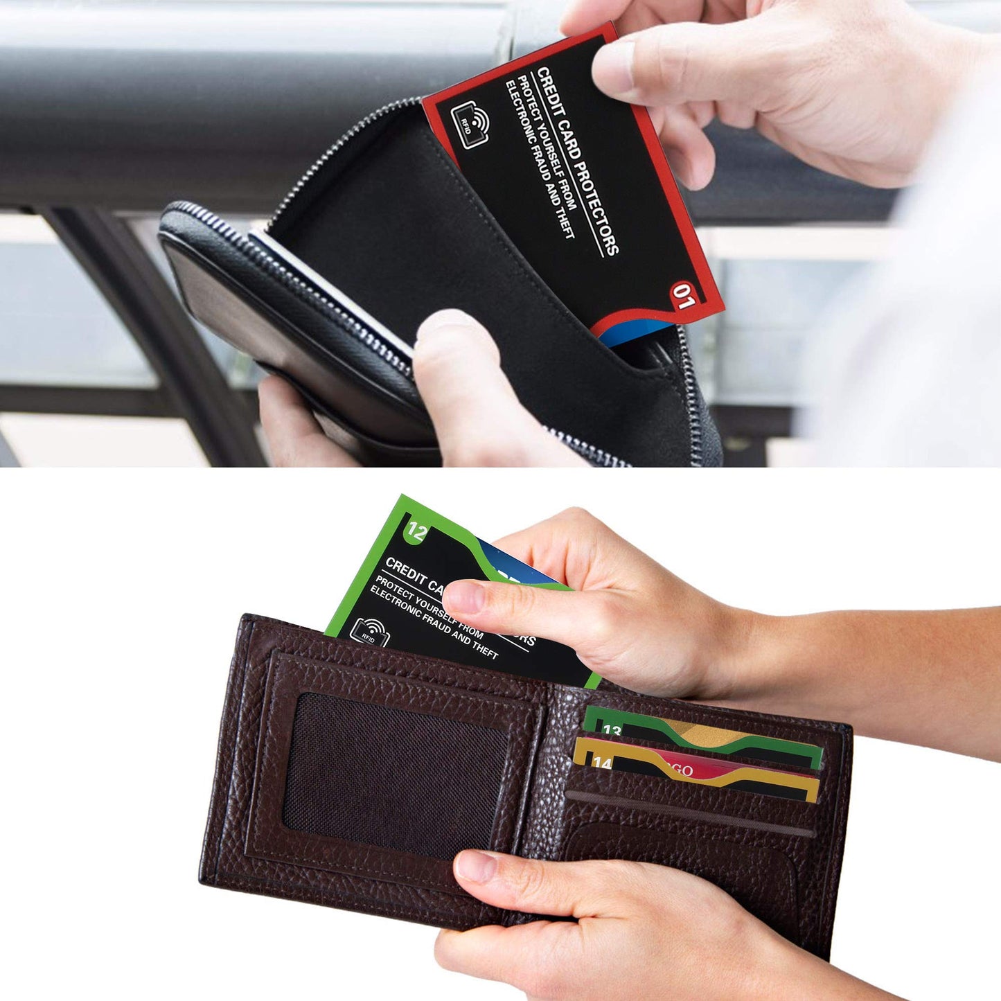 LotFancy RFID Blocking Sleeves, Set with Color Coding (19 Pack, 14 Credit Card Protectors and 5 Passport Holder Sleeves), Identity Theft Protection