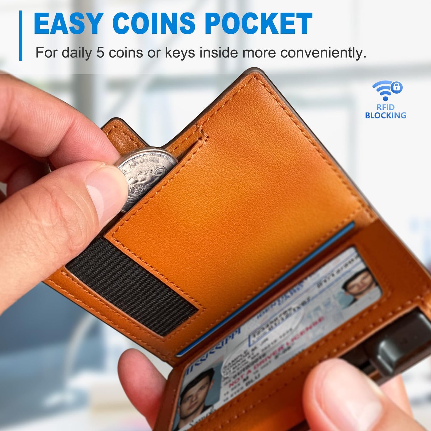 miyozi Men Wallet,with Money Clip Coins Pocket ID Window,Slim Front Pocket RFID Blocking Pop-up Card Holder 3.9"x 2.7", Gift Boxed