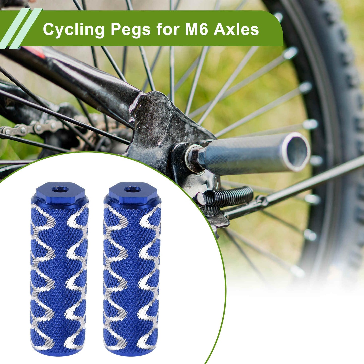 INFINAUTO 1 Set Aluminum Alloy Anti-Skid Bike Pegs 3" Length Circle Texture Bicycle Backseats Stands Cycling Foot Pegs M6 Axles Blue