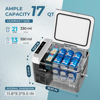 EUHOMY 12 Volt Refrigerator, 17 Quart (15L) Compressor Electric Cooler APP Control, Car Fridge 12/24V DC & 120-240V AC, Car Refrigerator -4℉~68℉, Portable Freezer for RV, Travel, Camping