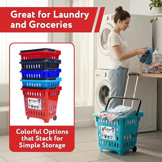 dbest products GoCart, Teal Grocery Cart Shopping Laundry Basket on Wheels
