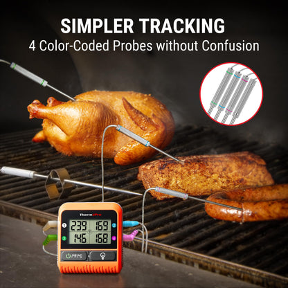 ThermoPro TP829 1000ft Wireless Meat Thermometer Digital for Grilling and Smoking, 4 Meat Probes Grill Thermometer for Outside Grill, BBQ Thermometer for Cooking Beef Turkey Smoker Accessories