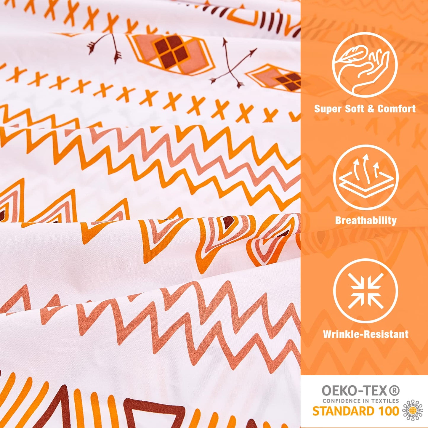 JSD Geometric Printed Sheet Set Queen, 4 Piece Soft Orange Pattern Microfiber Sheets Extra Deep Pocket