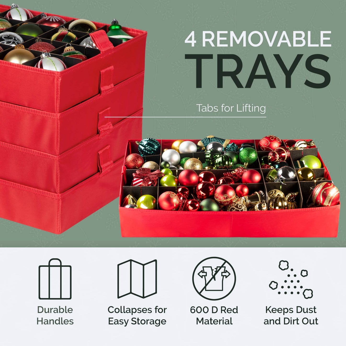 Christmas Ornament Storage Container,Box Stores Up to 96, Adjustable Dividers, Large Organizer Bin to Protect and Store Holiday Décor