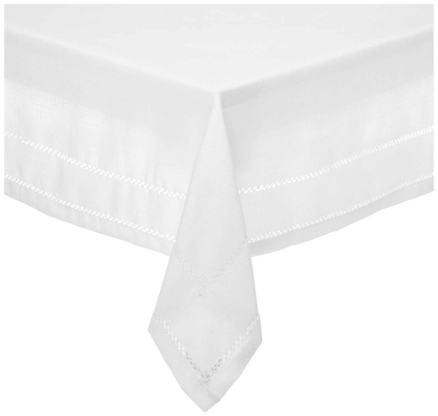 Hem Stitch Embroidered Vintage Design Tablecloth White 60" by 84" Oblong/Rectangle