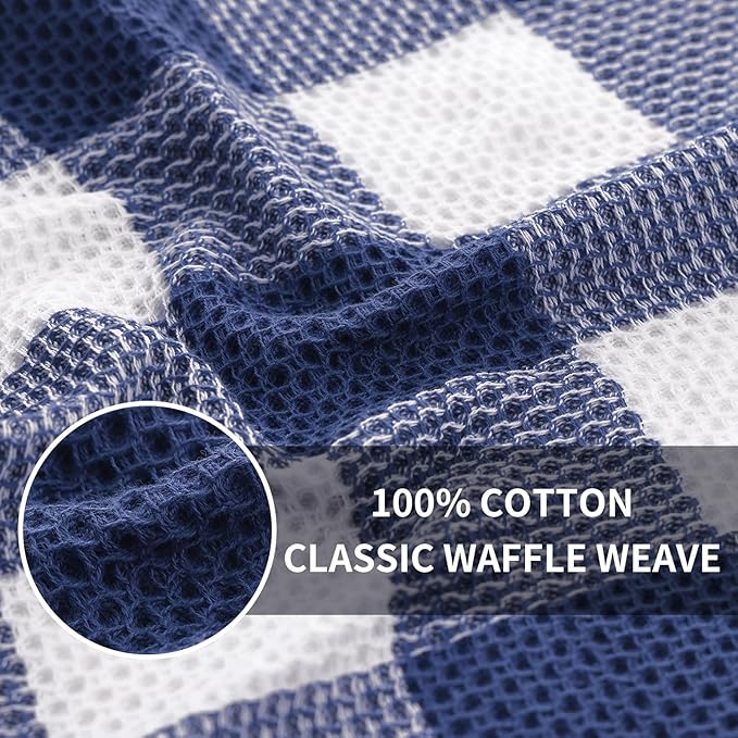 Homaxy 100% Cotton Waffle Weave Check Plaid Kitchen Towels, 13 x 28 Inches