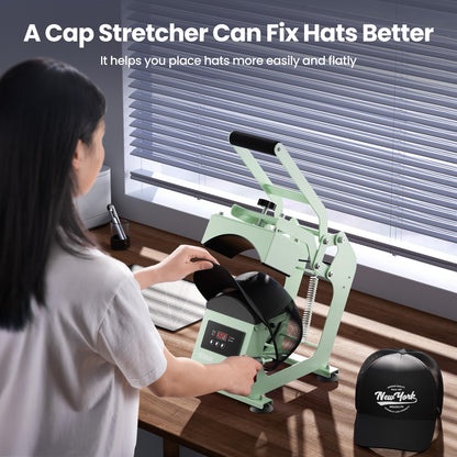 Hat Press Heat Machine for Caps with 2 Platens, Precise Temp&Timer Control, Hat Heat Press with Timer Auto Starter, Sublimation Hat Press for Trucker Hat & Iron on Vinyl, Heat Transfer (Light Green)