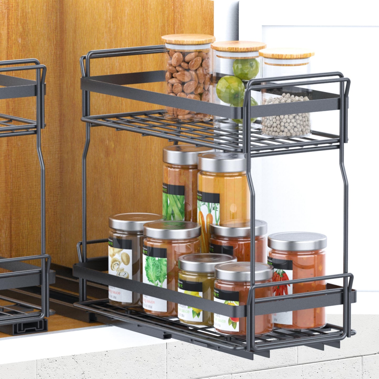 WOAHKIT 2 Pack Pull Out Spice Rack Organizer for Inside Kitchen Cabinets, Heavy Duty Slide Out Seasoning Kitchen Organizer, 2 Tier Vertical Sliding Seasoning Organizer, 10.5" D x 5.1" W x 9.6" H
