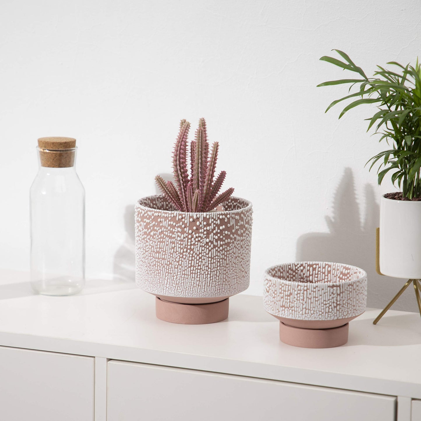 UBEE Planter Ceramic Flower Pot for Indoor Plants | 5.5 inch + 4.9 inch Plant Pot with Saucer and Drainage Hole for Aloe, Snake Plants, Pothos, Orchid, Terracotta with White Glaze Dot