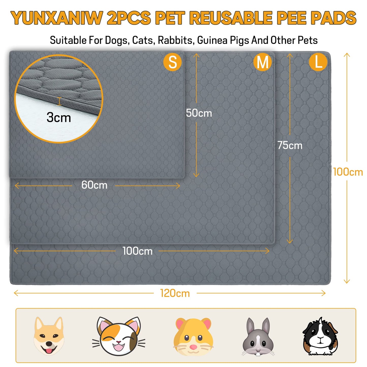 Reusable Dog Training Pads, 2 Pack Washable puppy training pads, Super Absorbent Waterproof Dog Mat Pee Pads for Dogs, Fast Drying Training Pads for Home, Car, Travel (60cm*50CM)