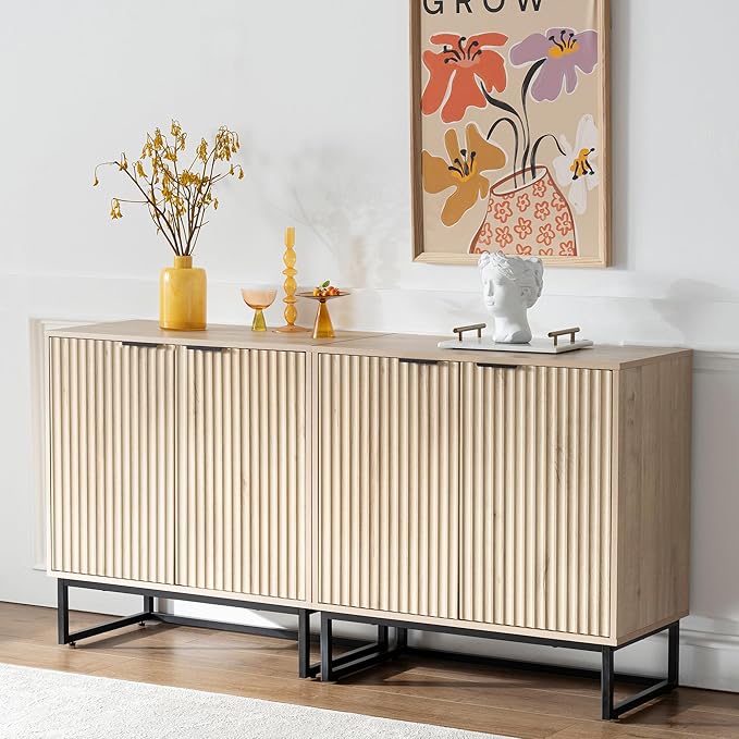 EYYTHUNG Fluted Cabinet with Storage, Sideboard Buffet Cabinet with Adjustable