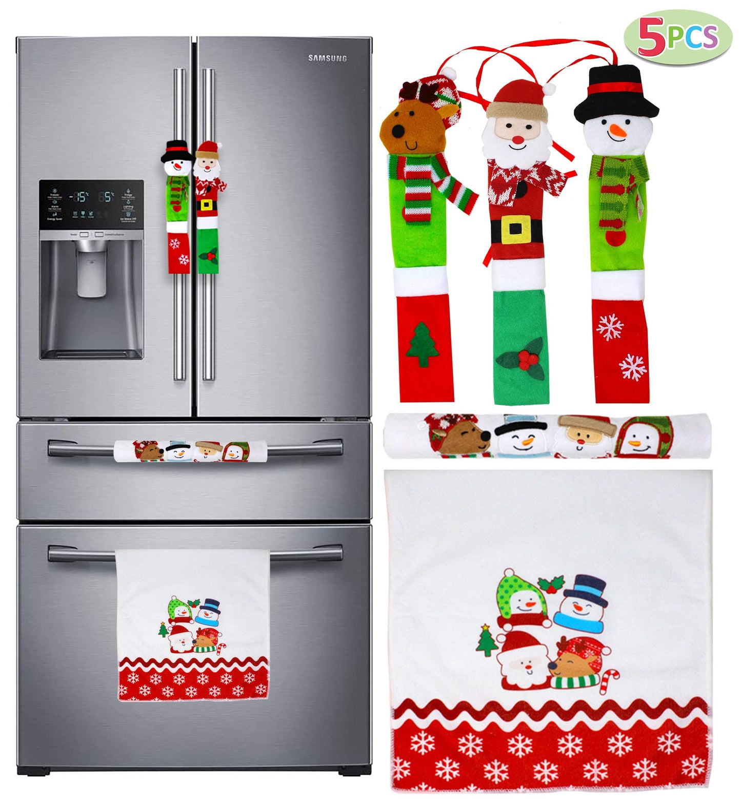 JOYIN 5 Pieces Christmas Kitchen Appliance Handle Covers for Kitchen Refrigerator Microwave Oven Dishwasher Decoration, Xmas Indoor Décor, Party Favor Supplies.