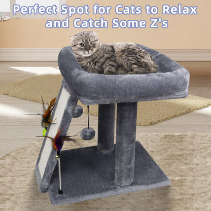 TWDEPART Cat Tree Tower with Cat Scratching Post for Indoor Cats, Activity Centre Climbing Tree with Scratching Board and Playful Toy Balls, Grey