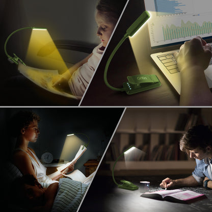 Gritin 9 LED Rechargeable Book Light for Reading in Bed - Eye Caring 3 Color Temperatures,Stepless Dimming Brightness,80 Hrs Runtime Small Lightweight Clip On Book Reading Light for Studying