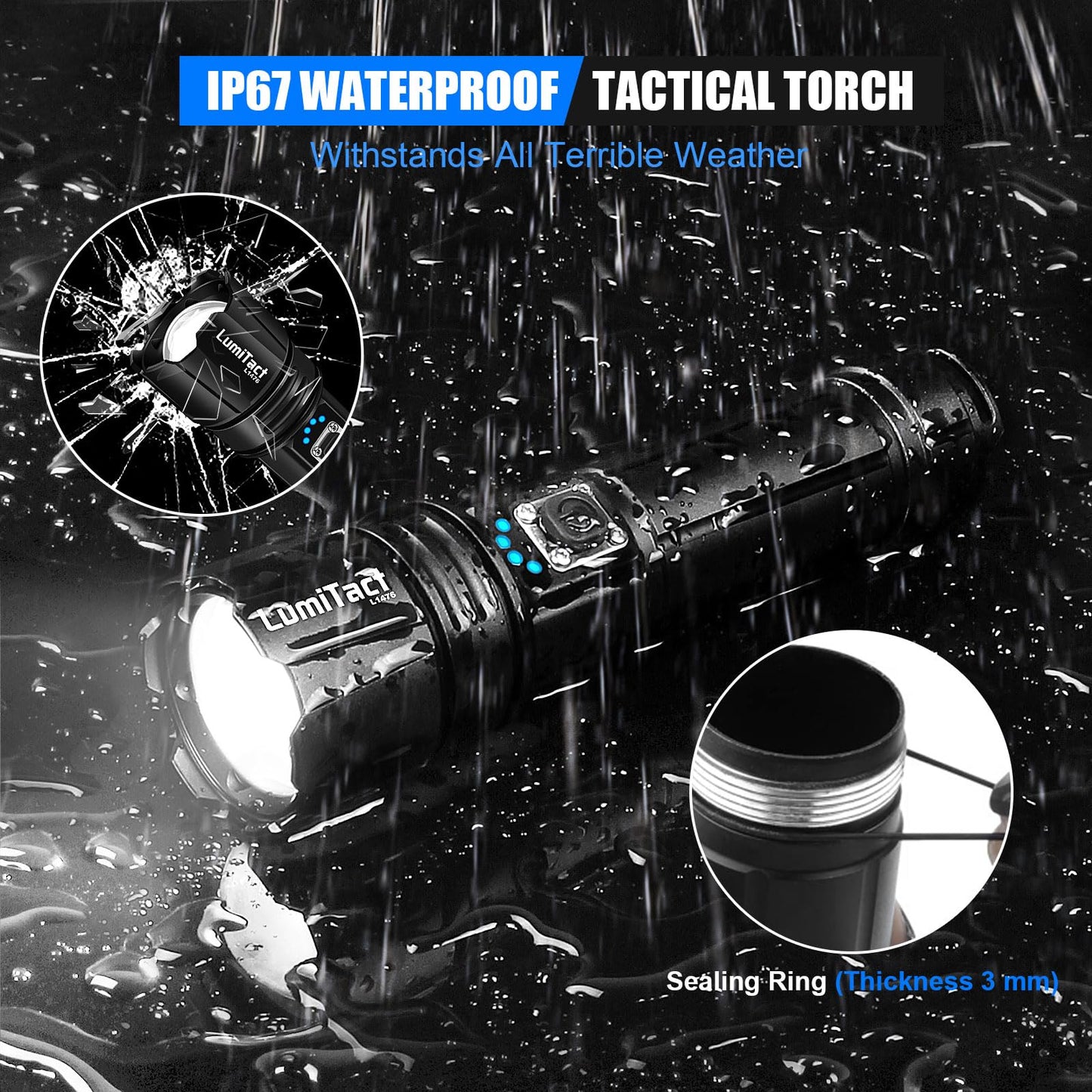 Torches LED Super Bright Rechargeable - 500000 Lumens Powerful Torch XHP70.2 Tactical Flashlight with Holster, 5 Modes & Zoomable Flash Light IP67 Waterproof for Camping Hiking Emergency Dog Walking
