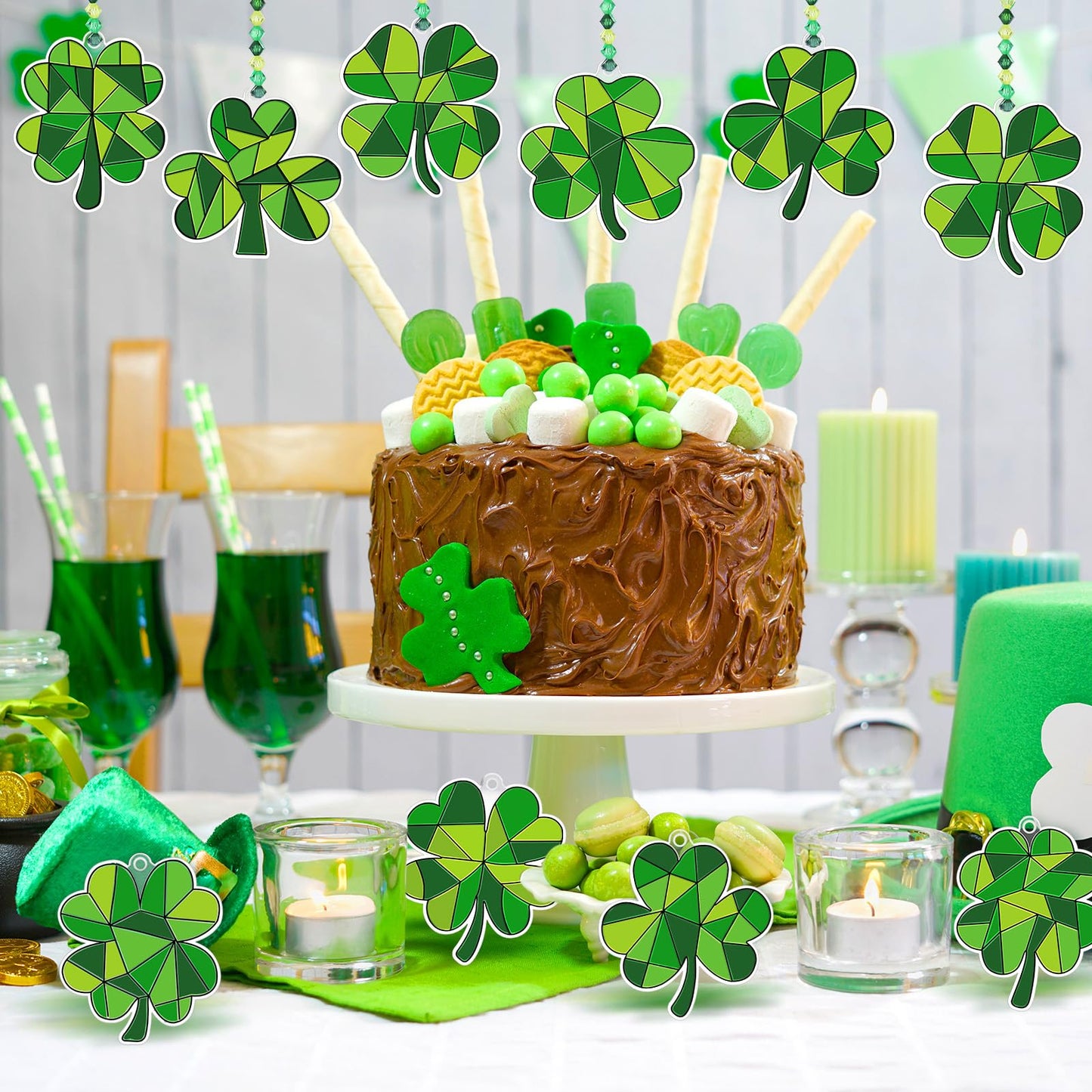 Beeveer 30 Sets St. Patricks Day Shamrock Clover Suncatchers Window Art, Lucky DIY Irish Sun Catchers Bulk Crafts Paint Your Own Window Ornaments for Adults Home Birthday Activity Party Decor