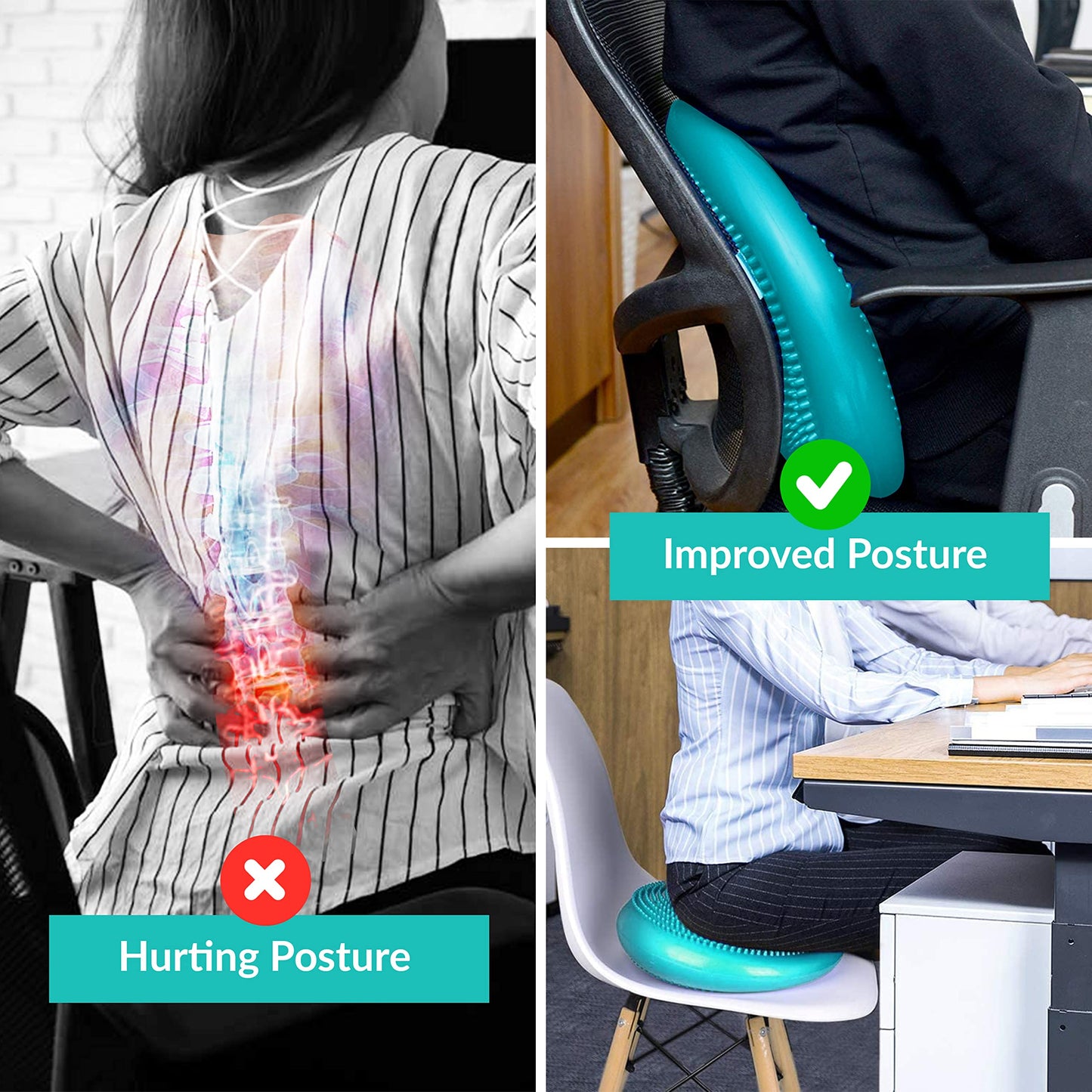 RFAQK Inflated Air Stability Wobble Cushion - Wiggle Seat to Improve Sitting Posture & Attention, Stability Balance Disc for Physical Therapy Exercise [Extra Thick, Pump, Bag, E-Book Included]