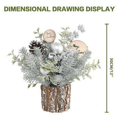 Super Holiday Small Winter Christmas Tree, Artificial Mini Tabletop Christmas Tree Decorations with Christmas Ornaments, for Home Party Thankgivings Christmas Decor, Silver/White-Indoor.