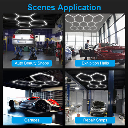 Hexagon Garage Lights: 6500K Cool White 5 Grid Hex Garage Light, 25 Packs LED Light, Super Bright Honeycomb Hexagon Ceiling Llight for Car Detailing Garage Workshop Basement Gym Barber