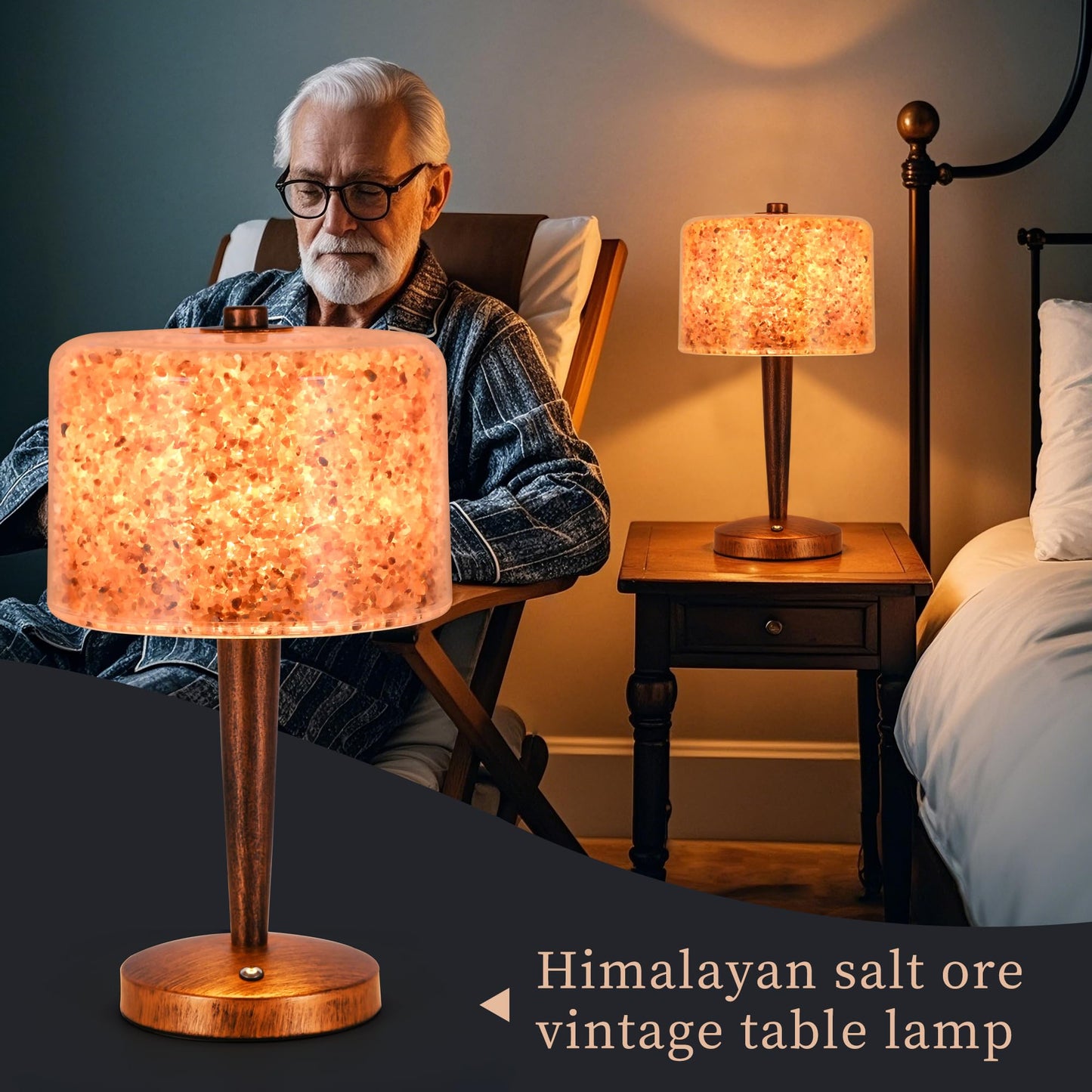 Himalayan Pink Rock Salt Lamp, Touch Control Dimmable Salt Night Light, USB Powered Crystal Salt Lamp, Boho Ambient Table Lamp for Bedroom Nightstand Living Room Home Decor, USB Adapter Excluded