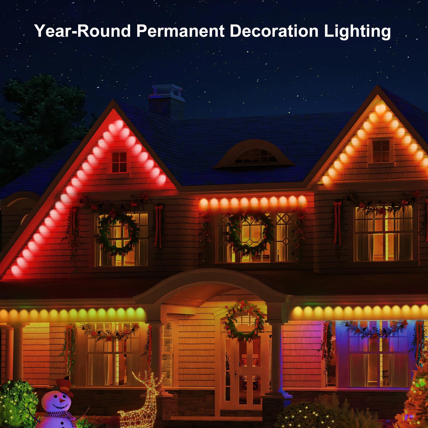 Umidkin Permanent Outdoor Lights, 100ft RGB Outdoor Christmas Lights with 72 LED Lights, IP67 Waterproof LED Eaves Lights with DIY Scene Modes for Halloween Decor, Smart APP & Remote Control